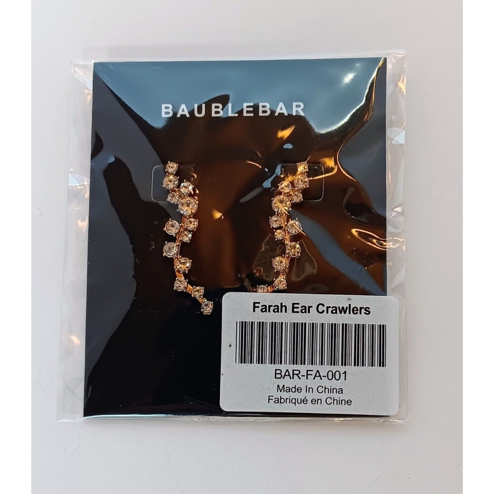 BAUBLEBAR Farah Ear Crawlers Earrings 1.5" Gold Tone with Rhinestones NEW Sealed